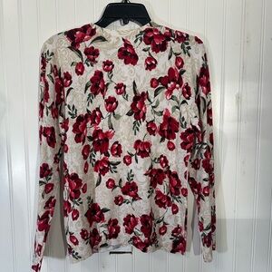 Karen Scott Cardigan Sweater M NEW NWT White Beige Cream Red Floral